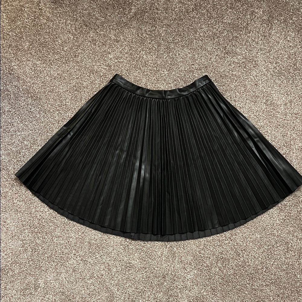 French Connection Faux Leather Black Pleated Skirt